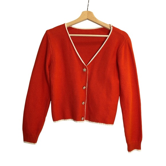 Sweaters - Orange Textured Knit Cropped Cardigan Sweater Pearl‎ Buttons Cottagecore Preppy